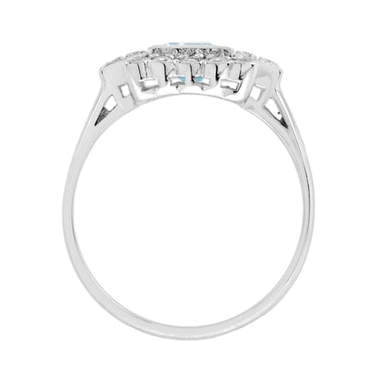 Vintage Style Double Princess Blue Topaz & Diamond Halo 14K White Gold Ring