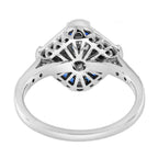 Blue Aquamarine & Blue Sapphire Diamond Halo Art Deco Style White Gold Ring
