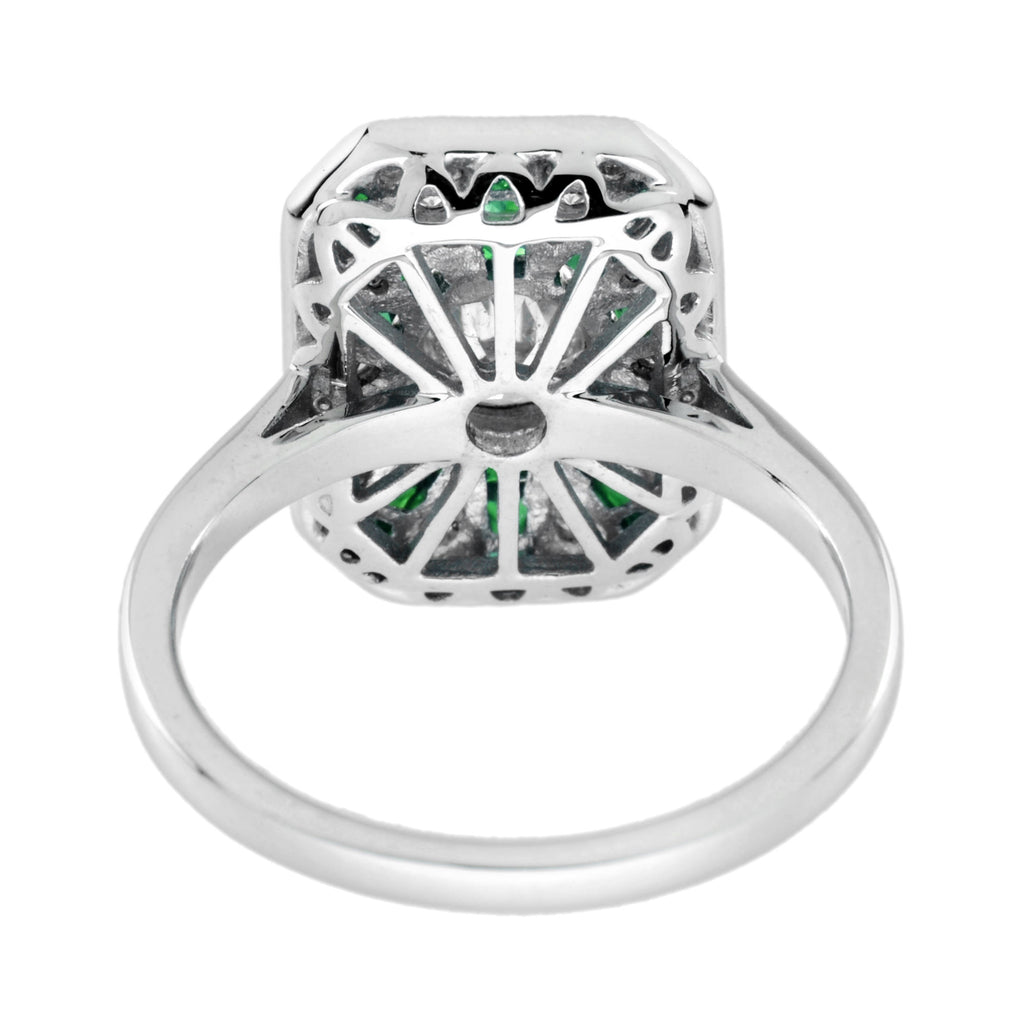 1.77 ctw Art Deco Style Green Emerald & Diamond 14K White Gold Ring