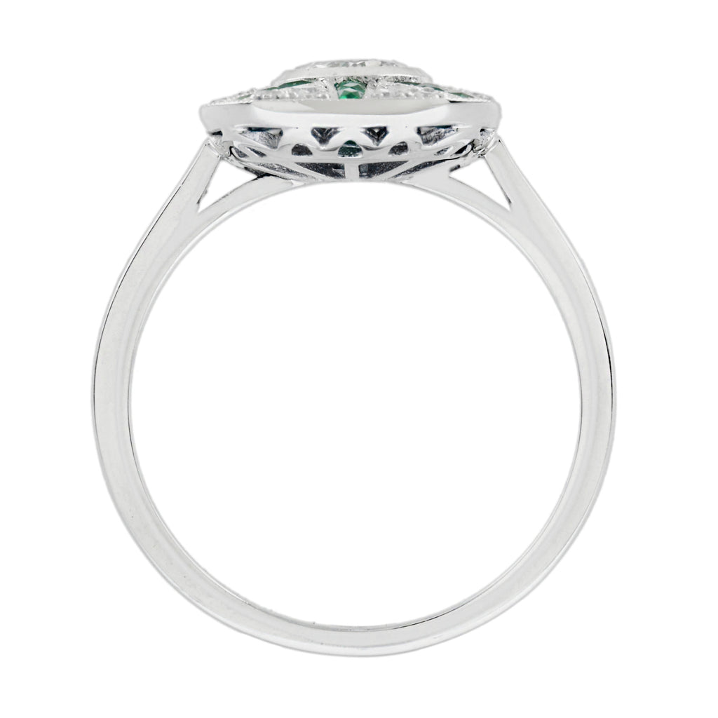 1.77 ctw Art Deco Style Green Emerald & Diamond 14K White Gold Ring