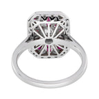 Old Cut Diamond & Ruby Art Deco Style Pave Ring Sunburst 18K White Gold Ring