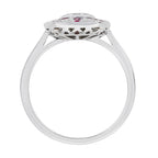 Old Cut Diamond & Ruby Art Deco Style Pave Ring Sunburst 18K White Gold Ring