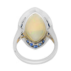 Large Marquise White Opal & Blue Sapphire Diamond Art Deco Style Cocktail Ring