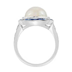 Large Marquise White Opal & Blue Sapphire Diamond Art Deco Style Cocktail Ring