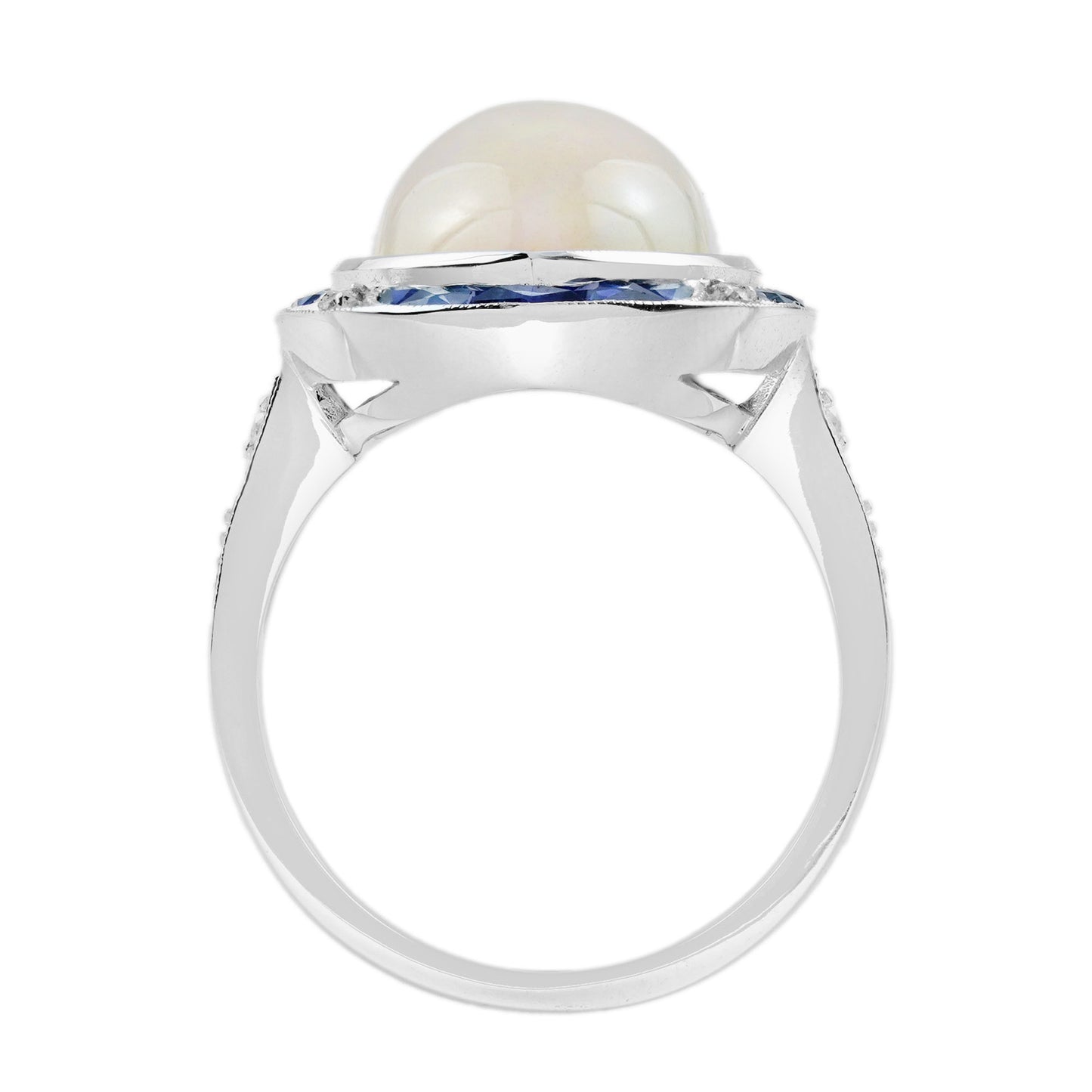large marquise white opal & blue sapphire diamond art deco style cocktail ring