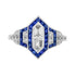 Diamond Illusion Set & Blue Sapphire Halo Art Deco Style White Gold Ring
