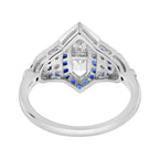 Diamond Illusion Set & Blue Sapphire Halo Art Deco Style White Gold Ring