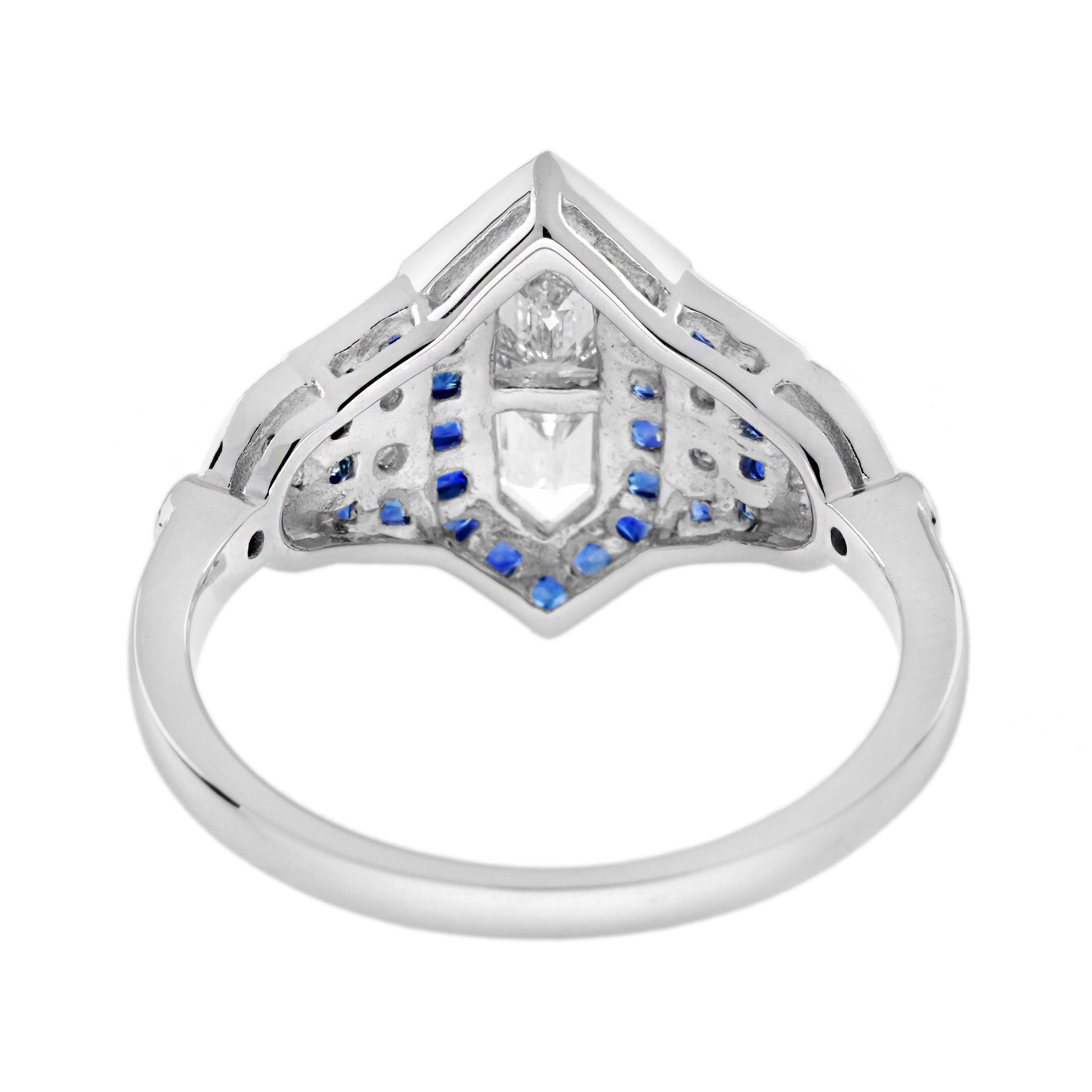 Diamond Illusion Set & Blue Sapphire Halo Art Deco Style White Gold Ring