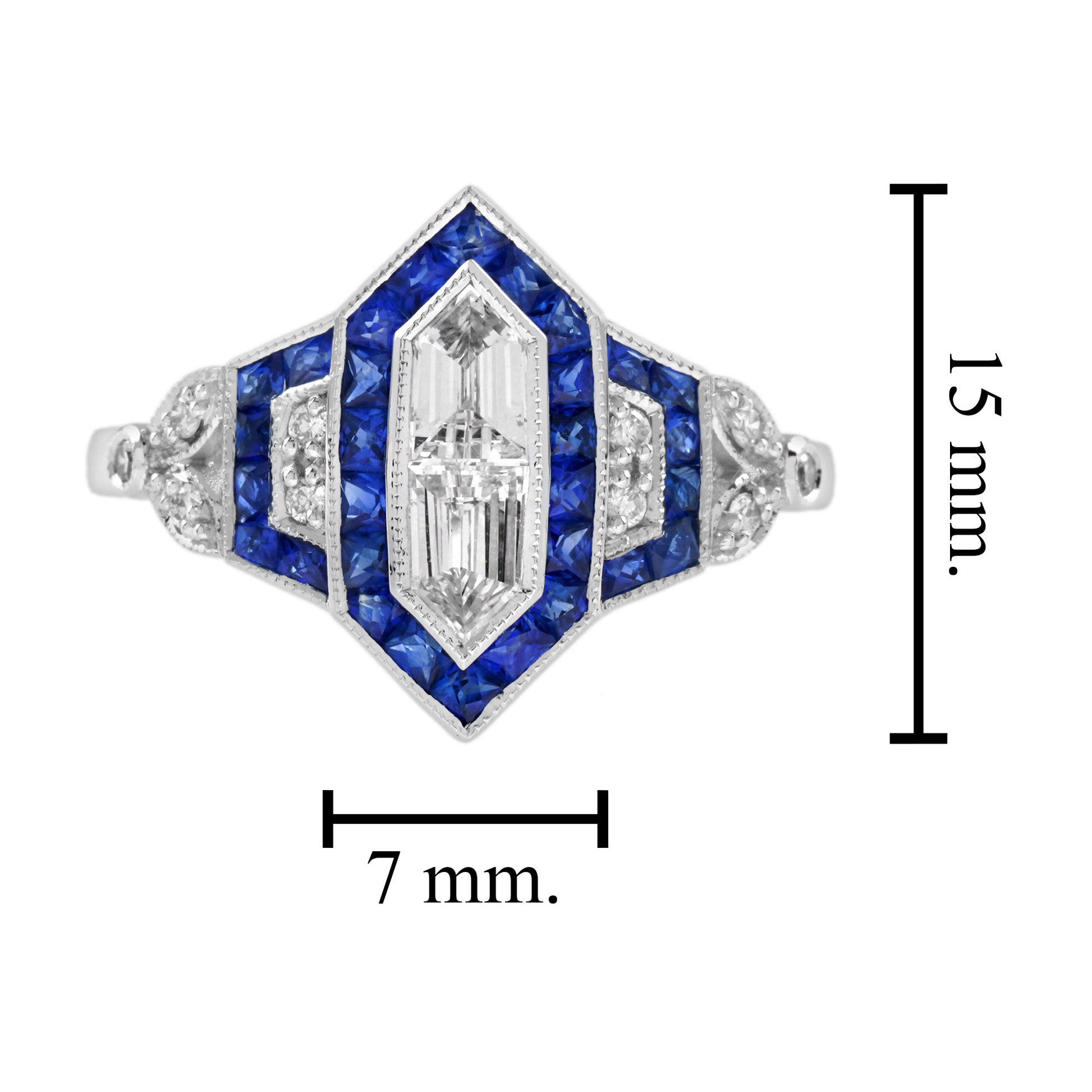 Diamond Illusion Set & Blue Sapphire Halo Art Deco Style White Gold Ring