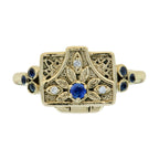 0.28 Ctw Vintage Victorian Style Blue Sapphire Diamond Poison Locket 14K Yellow Gold Ring