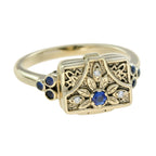 0.28 Ctw Vintage Victorian Style Blue Sapphire Diamond Poison Locket 14K Yellow Gold Ring