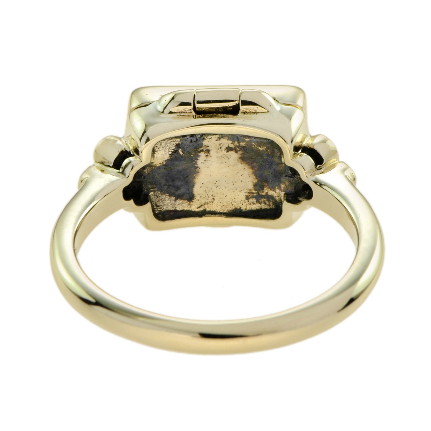 blue sapphire & diamond vintage style poison locket 14k yellow gold ring