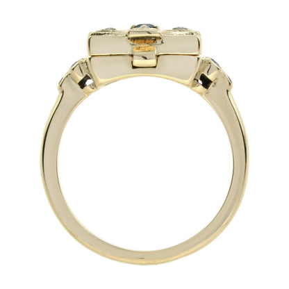 Blue Sapphire & Diamond Vintage Style Poison Locket 14K Yellow Gold Ring