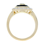 Diamond & Black Onyx Art Deco Style Triple Shank Halo 14K Yellow Gold Ring