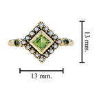 Square Green Peridot & Pearl Halo Set Vintage Style 9K Yellow Gold Ring