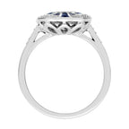 Diamond Illusion Set & Blue Sapphire Fancy Halo Art Deco Style White Gold Ring