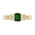 Green Emerald Cut Tsavorite & Diamond Solitaire 18K Yellow Gold Ring