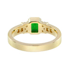 Green Emerald Cut Tsavorite & Diamond Solitaire 18K Yellow Gold Ring
