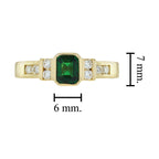 Green Emerald Cut Tsavorite & Diamond Solitaire 18K Yellow Gold Ring