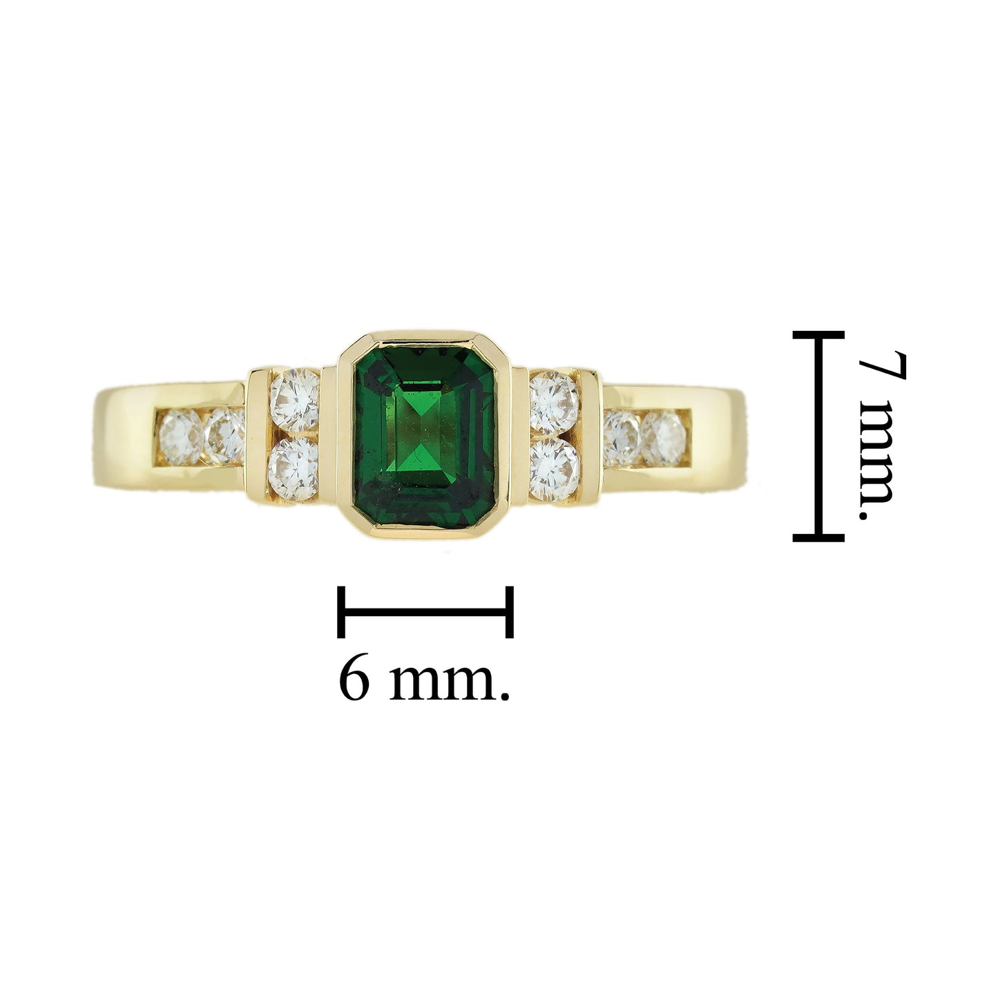 green emerald cut tsavorite & diamond solitaire 18k yellow gold ring