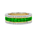 Square Shape Green Tsavorite & Diamond Classic Half Eternity Band Gold Ring