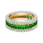 Square Shape Green Tsavorite & Diamond Classic Half Eternity Band Gold Ring