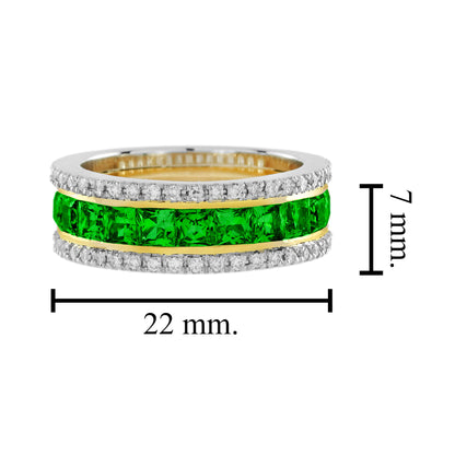 Square Shape Green Tsavorite & Diamond Classic Half Eternity Band Gold Ring