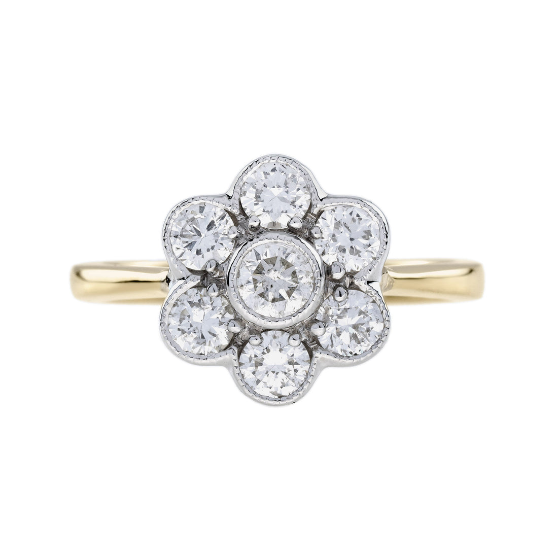 Diamond Daisy Edwardian Style Cluster Engagement 14K White Yellow Gold Ring
