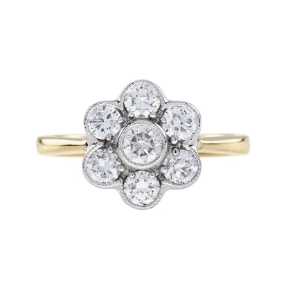 Diamond Daisy Edwardian Style Cluster Engagement 14K White Yellow Gold Ring