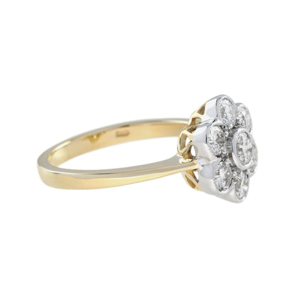 Diamond Daisy Edwardian Style Cluster Engagement 14K White Yellow Gold Ring