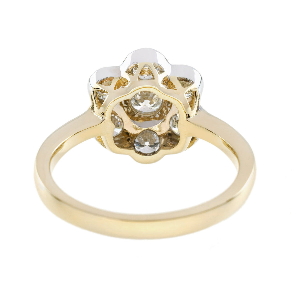 Diamond Daisy Edwardian Style Cluster Engagement 14K White Yellow Gold Ring