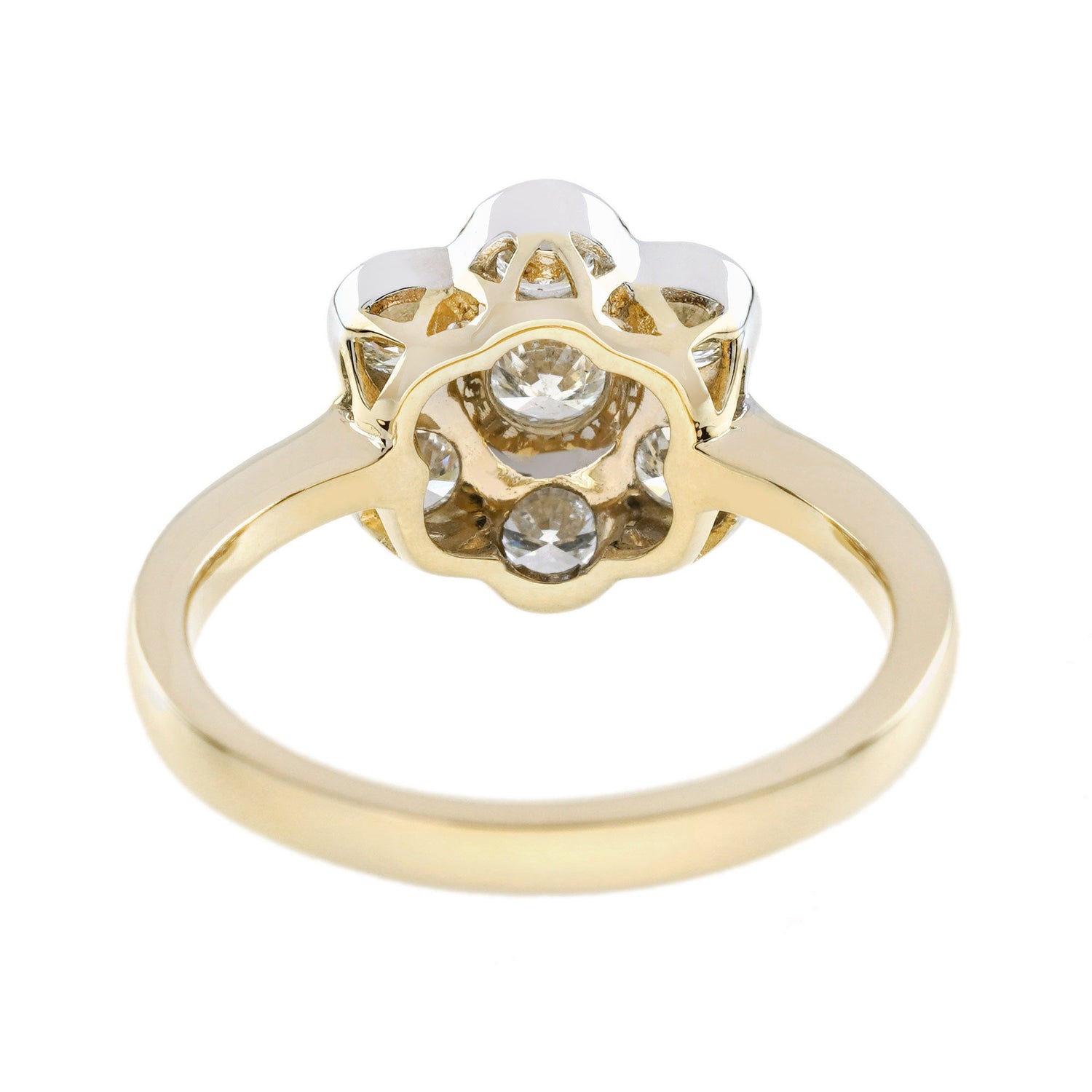 Diamond Daisy Edwardian Style Cluster Engagement 14K White Yellow Gold Ring