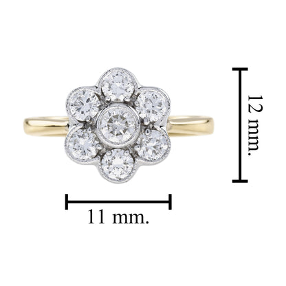 Diamond Daisy Edwardian Style Cluster Engagement 14K White Yellow Gold Ring