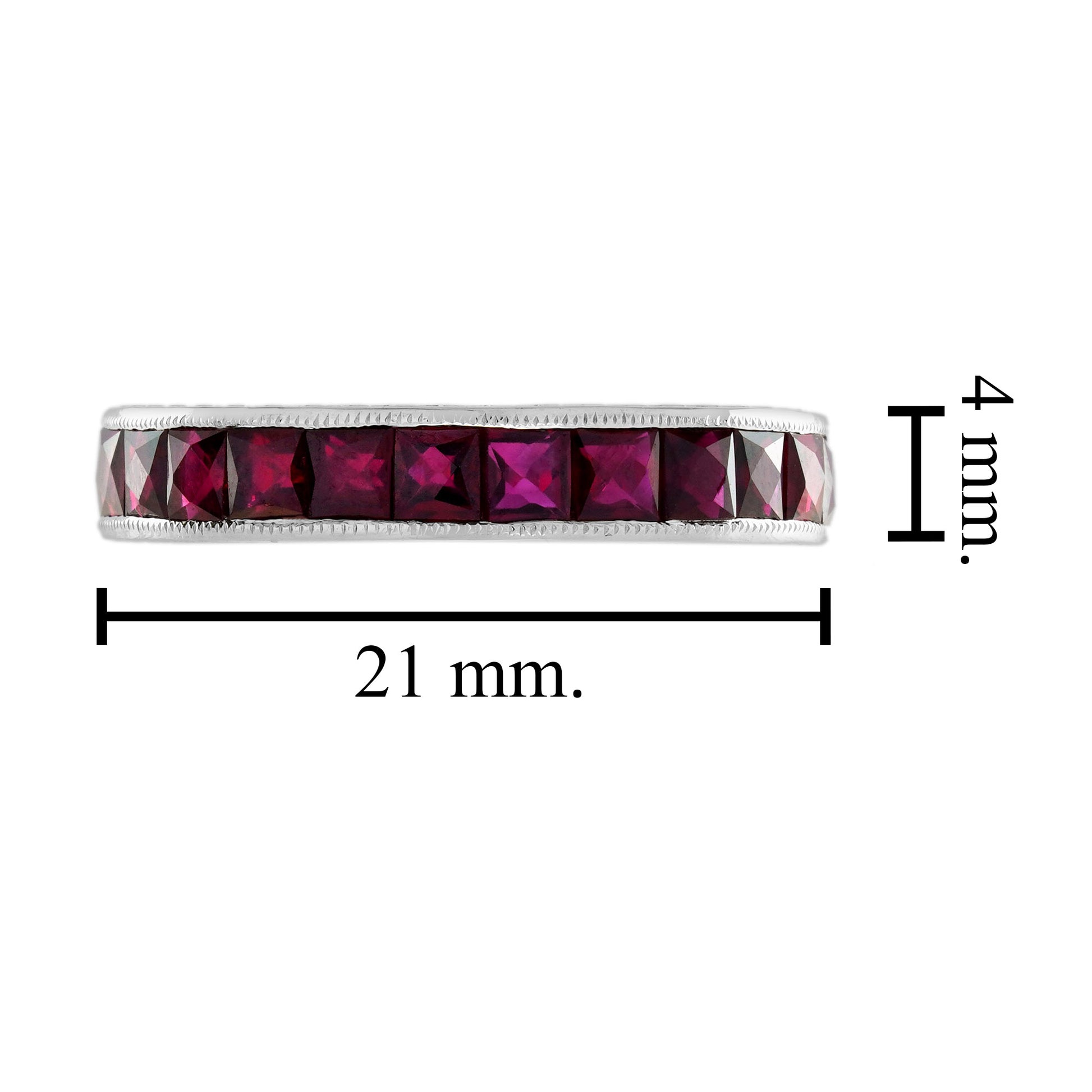 Square Princess Cut Red Pink Ruby Antique Style Eternity Band White Gold Ring