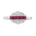 French Cut Ruby & Diamond Vintage Inspired Art Deco Style White Gold Ring
