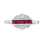 French Cut Ruby & Diamond Vintage Inspired Art Deco Style White Gold Ring