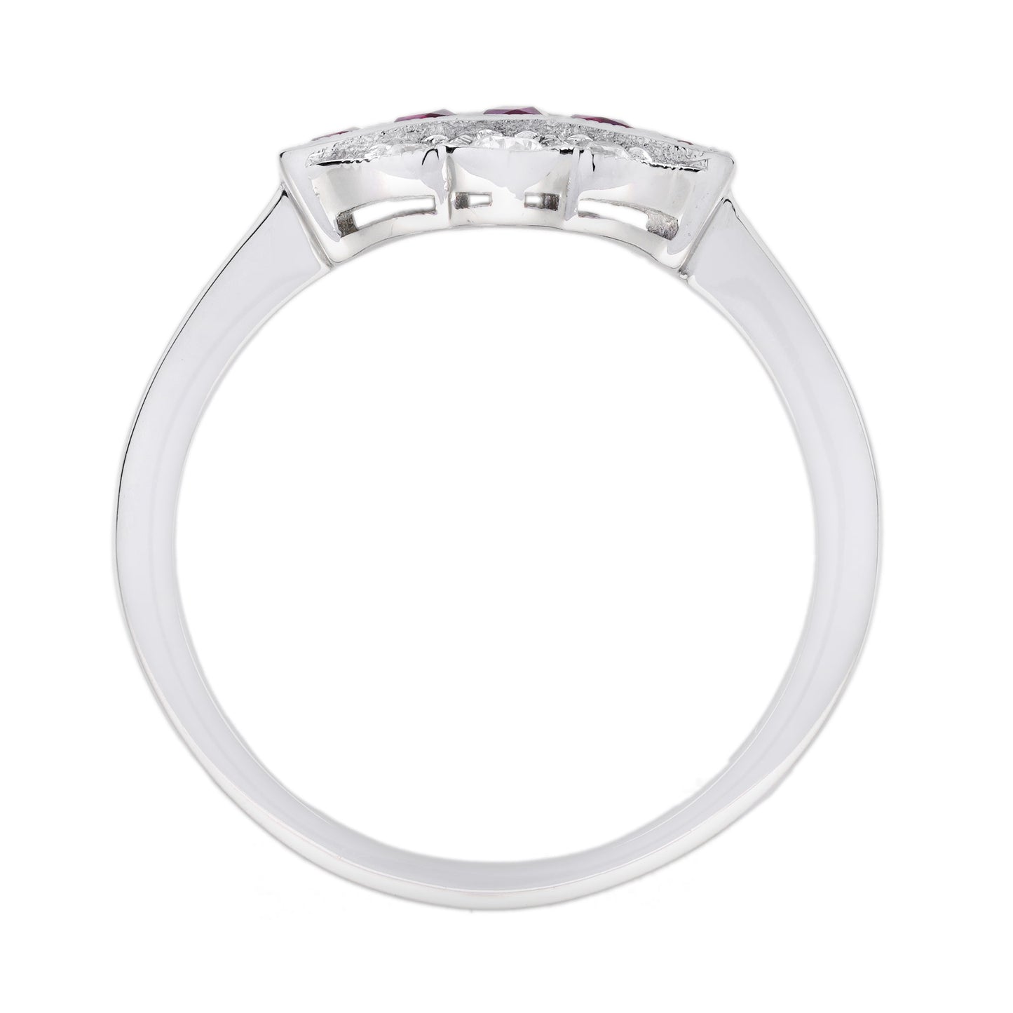 french cut ruby & diamond vintage inspired art deco style white gold ring