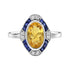 Oval Shape Citrine & Blue Sapphire Diamond Halo Art Deco Style White Gold Ring