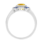 Oval Shape Citrine & Blue Sapphire Diamond Halo Art Deco Style White Gold Ring