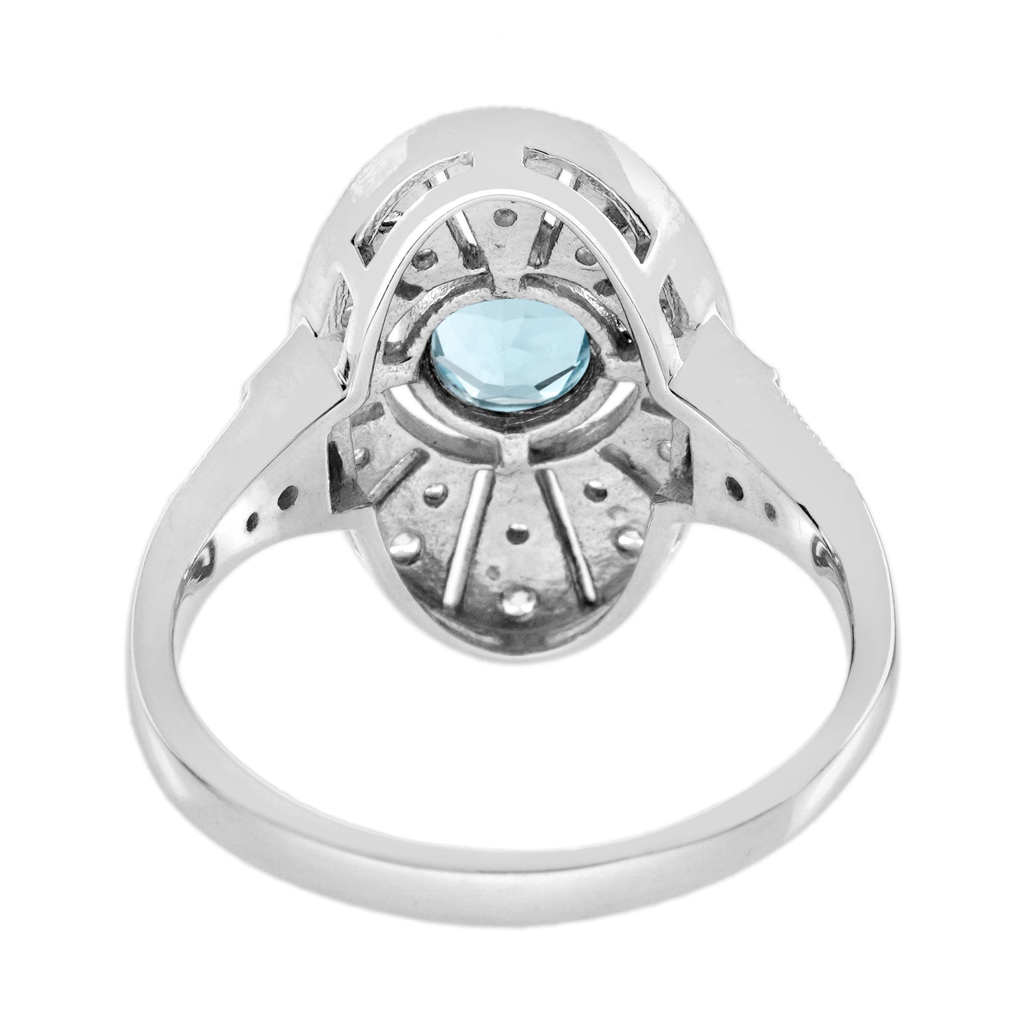 Blue Aquamarine &amp; Diamond Emerald Vintage Inspired Edwardian White Gold Ring
