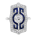 Diamond & Blue Sapphire Vintage Inspired Art Deco Style White Gold Dinner Ring