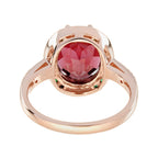 Oval Shape Pink Tourmaline & Emerald Diamond Art Deco Style 14K Rose Gold Ring