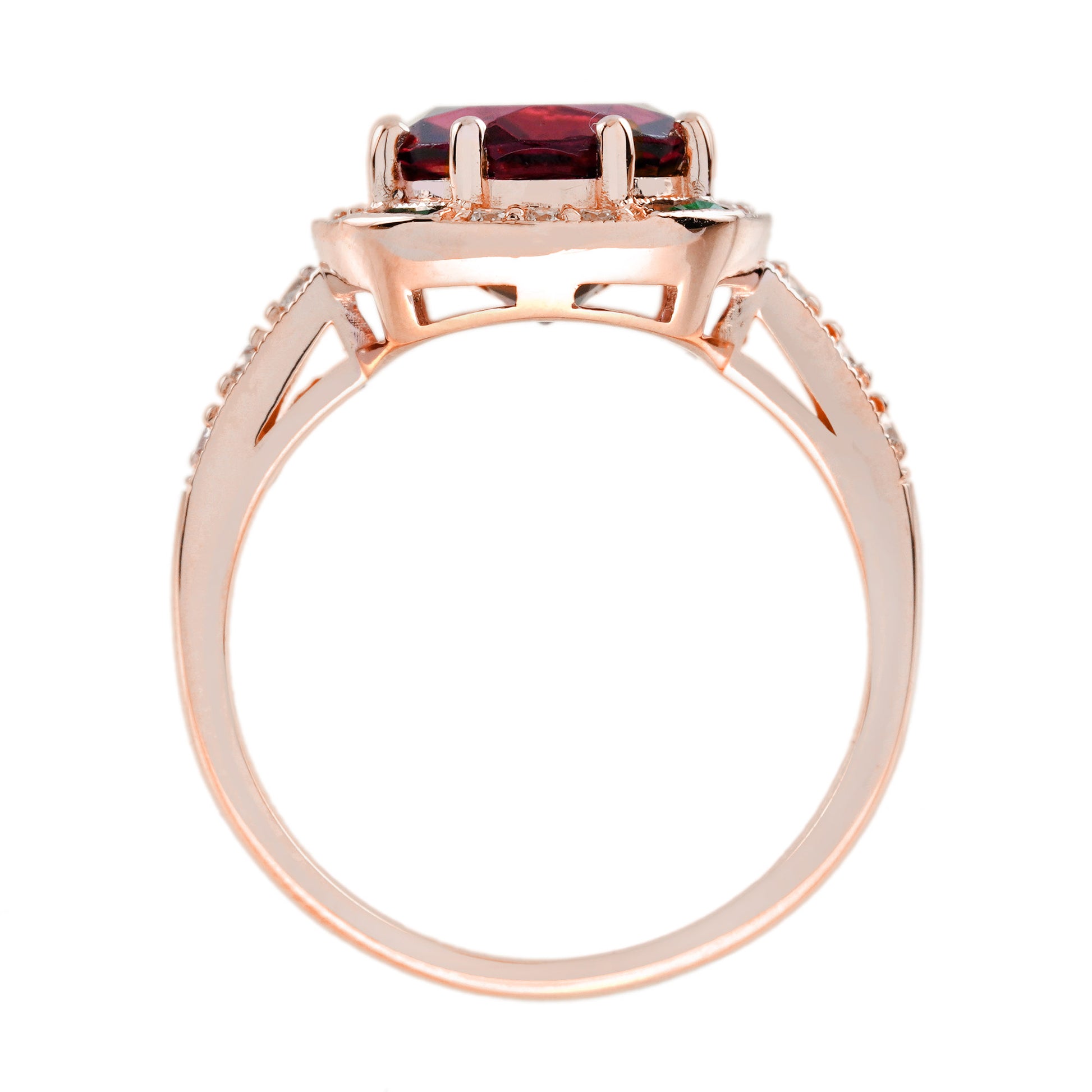 Oval Shape Pink Tourmaline & Emerald Diamond Art Deco Style 14K Rose Gold Ring