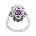 2.70 Ctw Art Deco Emerald, Amethyst & Diamond 14K White Gold Ring