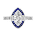 1.79 Ctw Art Deco Diamond & Blue Sapphire 18K White Gold Halo Ring