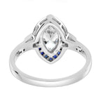 1.79 Ctw Art Deco Diamond & Blue Sapphire 18K White Gold Halo Ring