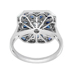 Asscher Cut Diamond Illusion Set Blue Sapphire Art Deco Style Hexagon Gold Ring