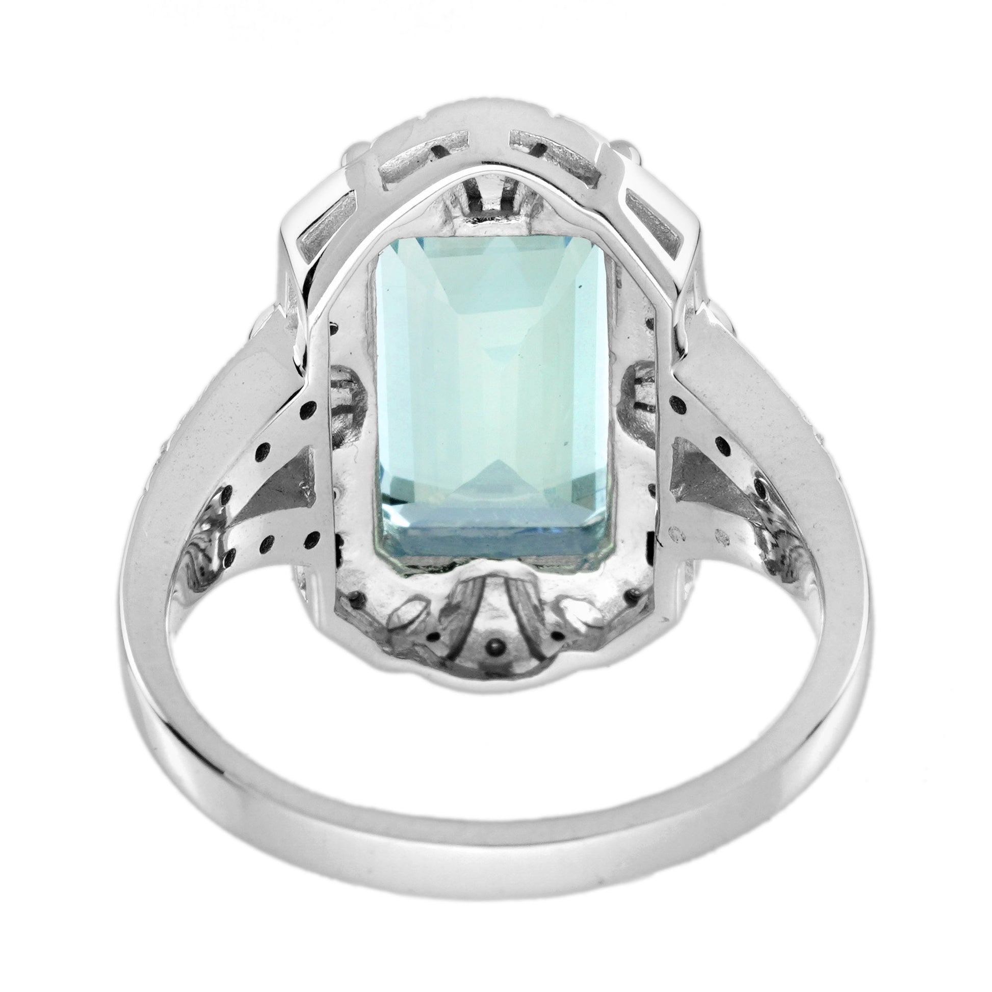 Rectangle Aquamarine Onyx Diamond Vintage Inspire Art Deco Style White Gold Ring