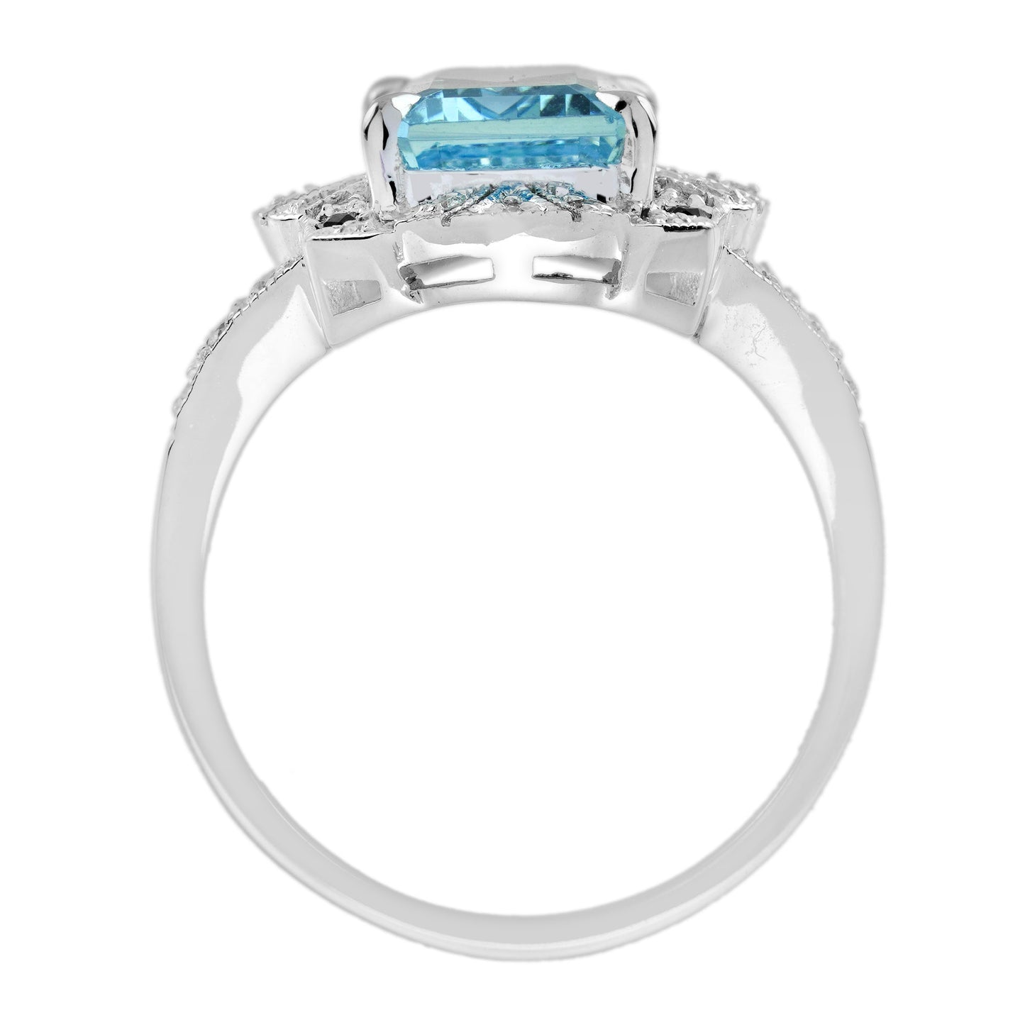 rectangle aquamarine onyx diamond vintage inspire art deco style white gold ring