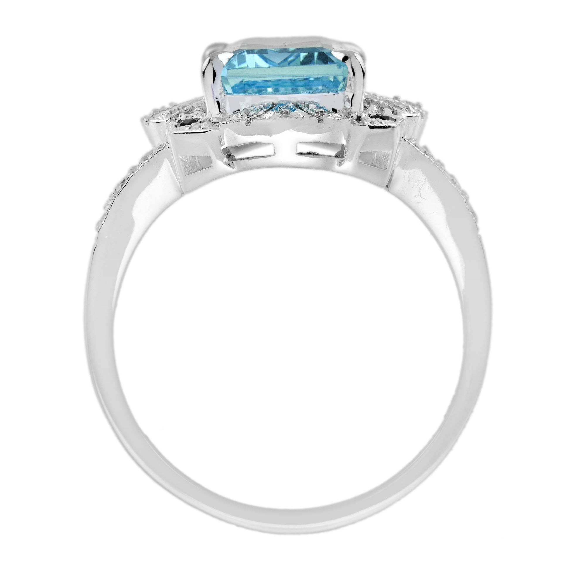 Rectangle Aquamarine Onyx Diamond Vintage Inspire Art Deco Style White Gold Ring